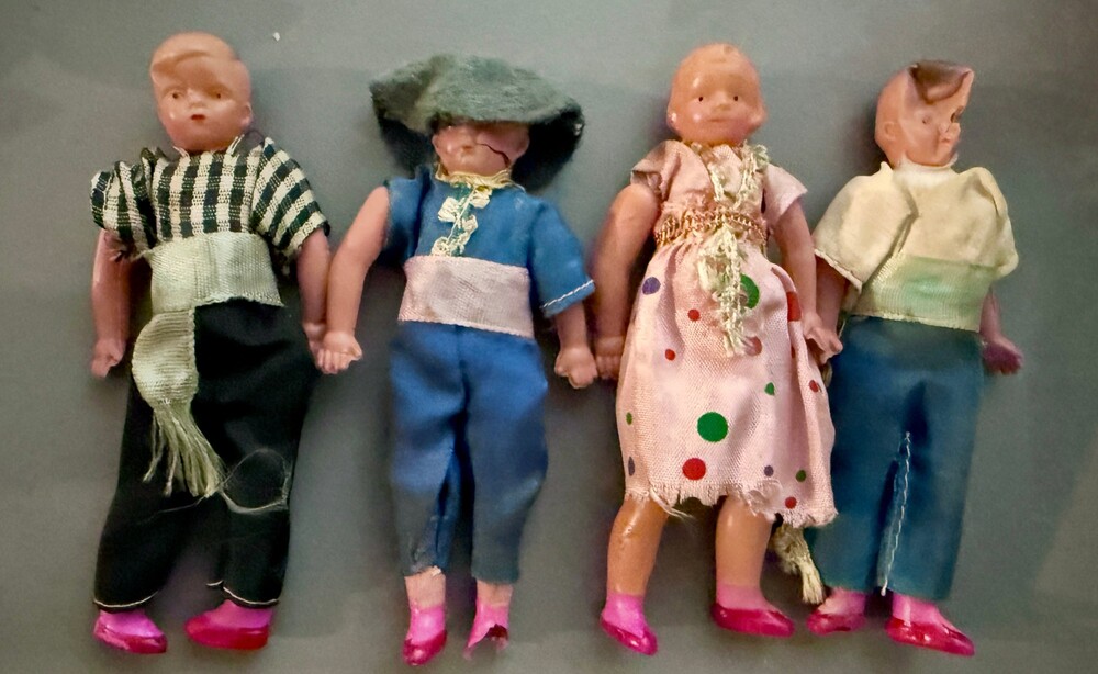 Vintage Japan Celluloid Dolls Lot of 4 Original Clothing Miniature Dolls